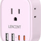 LENCENT Multi Plug Outlet Extender with USB C, 4 AC Electrical Outlet Expander with 4 USB Charger Cube, Small Multiple Wall Tap Plug Splitter for Home Office Travel Cruise Dorm Essentials- Pink