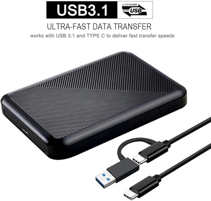 Ultra Slim Portable External Hard Drive USB 3.1 Type C HDD Storage for PC, Mac, Laptop, PS4, Xbox one (1TB)