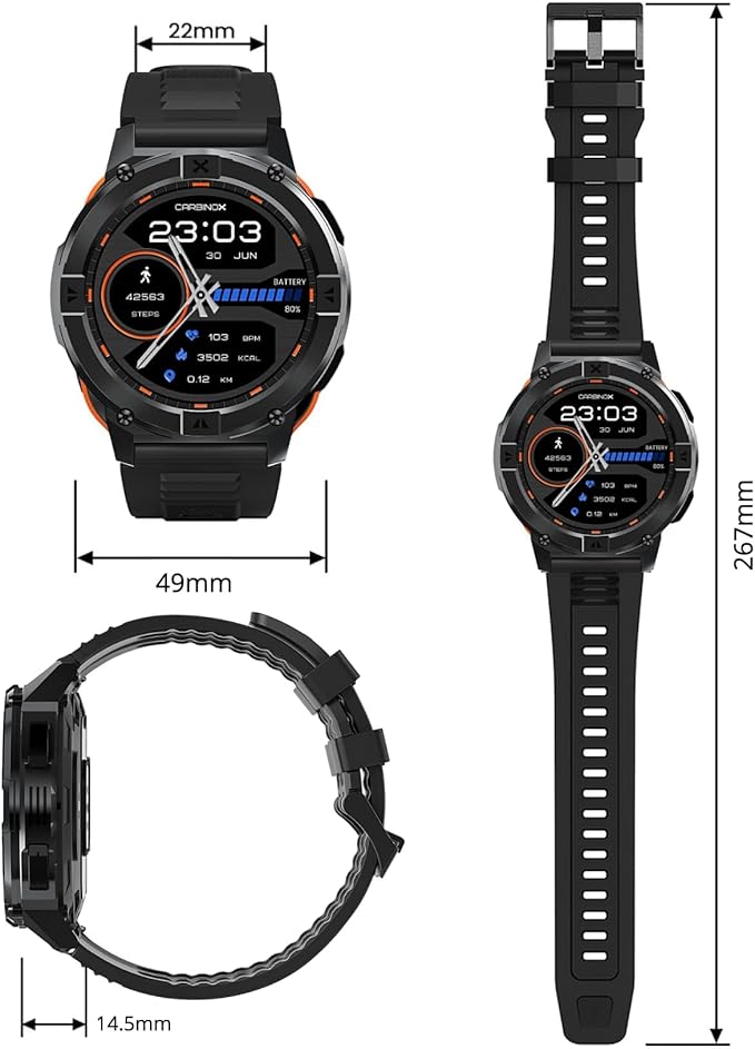 CARBINOX X-Ranger Smart Watch (Answer/Make Calls), Rugged Fitness Tracker IP69K Waterproof, Compatible with Android and iOS, 14 Days of Battery Military Durable, AMOLED Screen