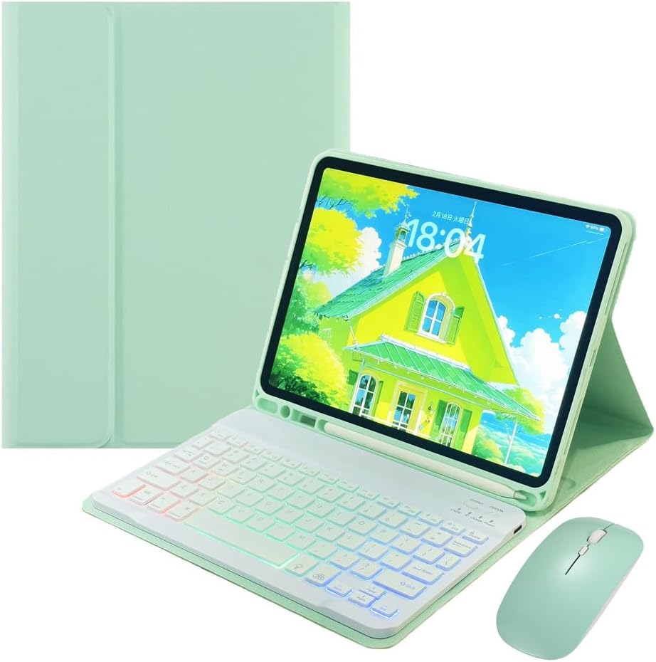 Rainbow Backlit Keyboard Case for iPad Pro 13 inch (M4) 2024 with Mouse and 7 Colors RGB Colorful Backlight Magnetic Detachable Bluetooth Keyboard Cover,Mint Green