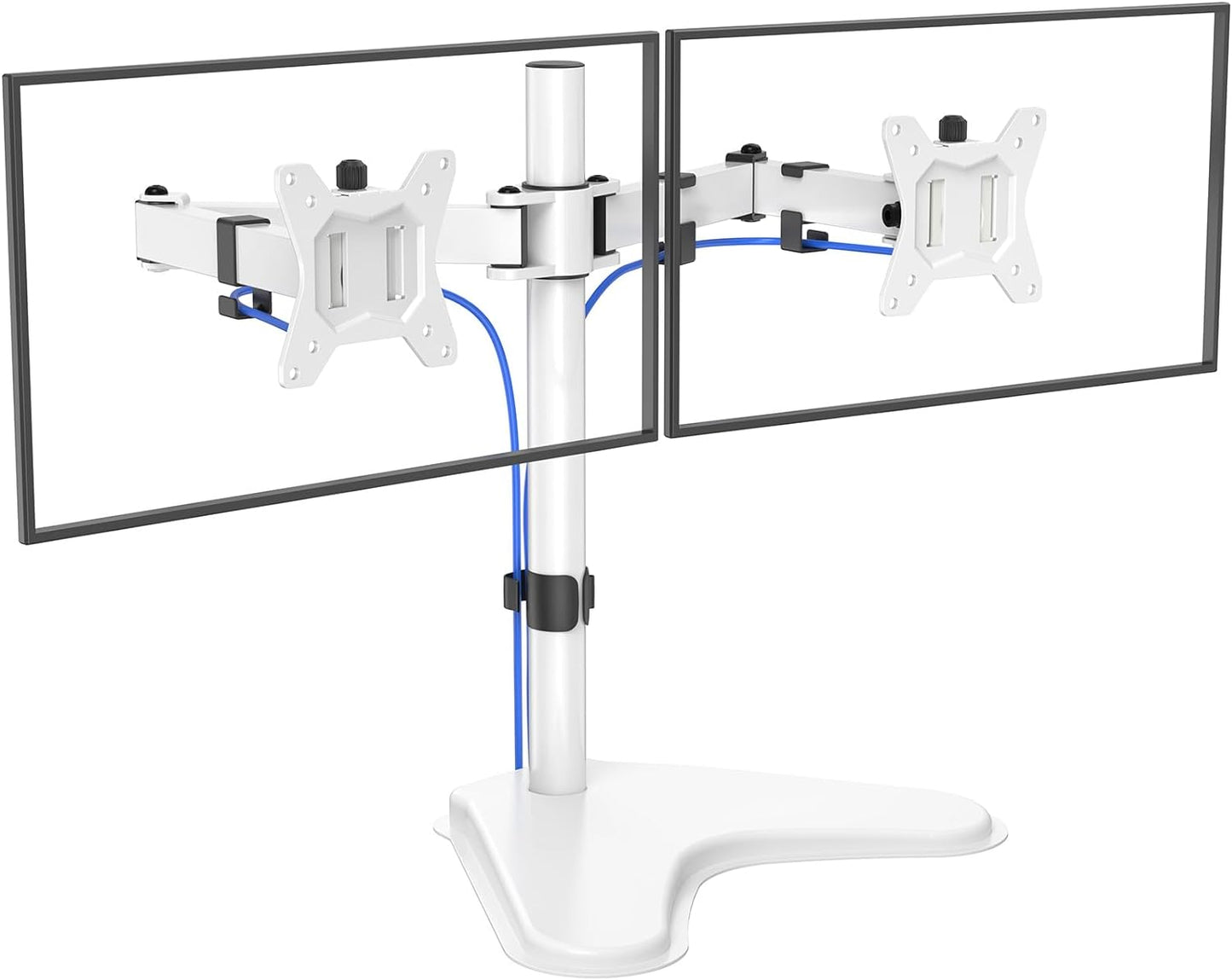 HUANUO 32 inches Dual Monitor Stand up to 17.6lbs, High-Grade Aluminum Free-Standing Dual Monitors Mount for 2 Screens. Fully Adjustable Dual Monitor Stand for Desk with Tilt, Swivel, Rotation, White
