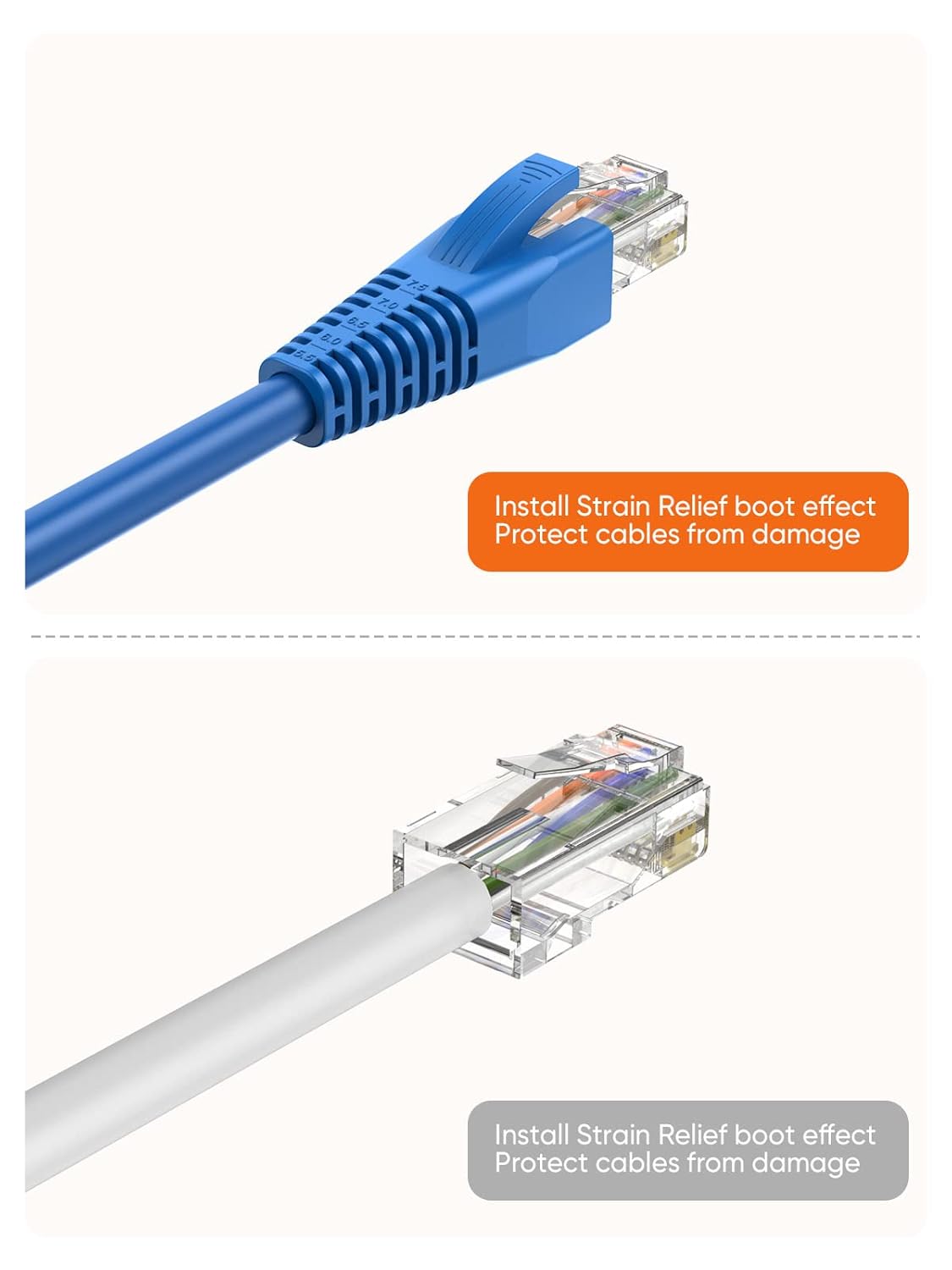 CableCreation RJ45 Ethernet Network Cable Strain Relief Boot 50-Pack Fits CAT5 CAT5E CAT6 CAT6A, RJ45 Color Coded Cable Connector Plug Cover for Various Diameter LAN Cable, Blue