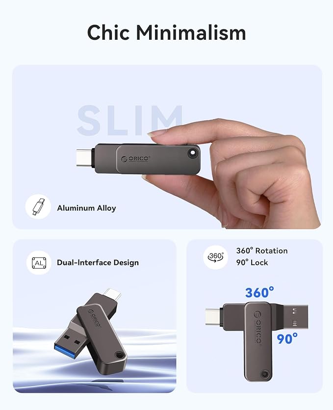 ORICO USB-Cand USB-A Flash Drive 150MB/S Metal Housing Swivel Design Support OTG Function 2 in 1 PenDrive 32GB for USB C and USB A Devices -EB05 BL