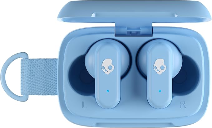 Skullcandy Dime 3 Wireless Earbuds, Bluetooth Headphones, Noise Isolating Fit, Up to 20 Hours Battery, Microphone for iPhone Android, Easy Carry with Integrated Lanyard - Preppy Blue