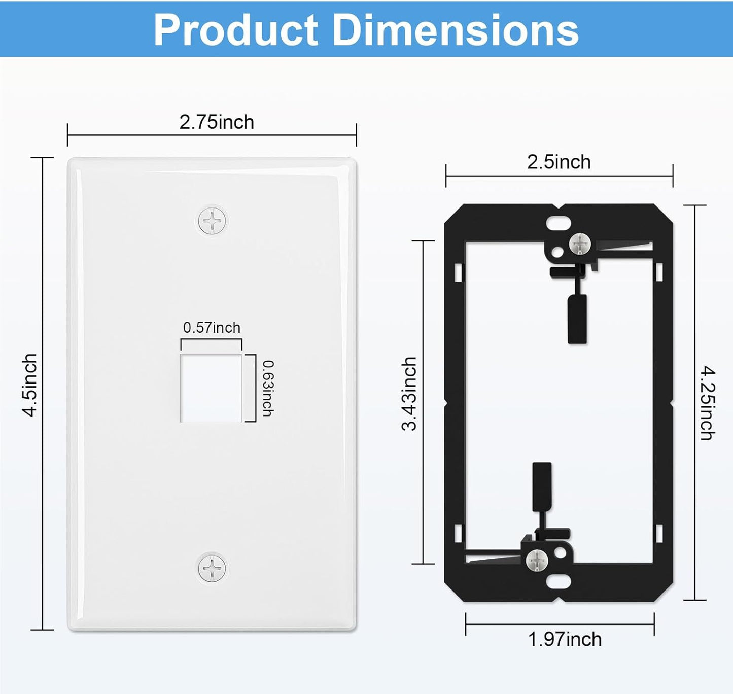 FGB 1-Port Keystone Wall Plate, with Low Voltage Mounting Bracket, with Single Gang Decorator Wall for RJ45, HDMI, and Coax Keystone Inserts, White, 10-Pack