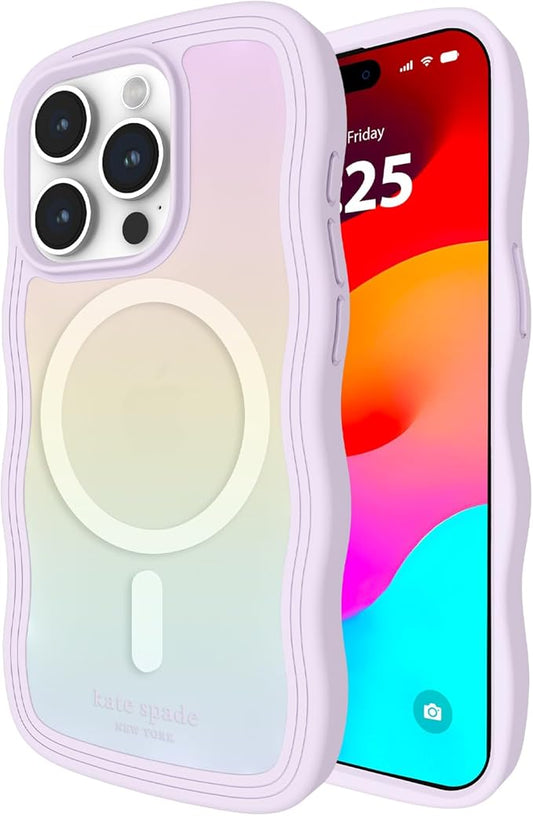 kate spade new york iPhone 15 Pro Case, Compatible with MagSafe - Wavy Iridescent