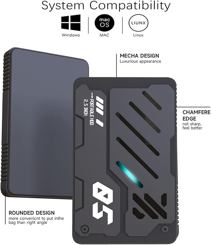 Ultra Slim Portable External Hard Drive USB 3.0 HDD Storage for PC, Laptop, Mac, Xbox one, PS4, PS5 (1TB)