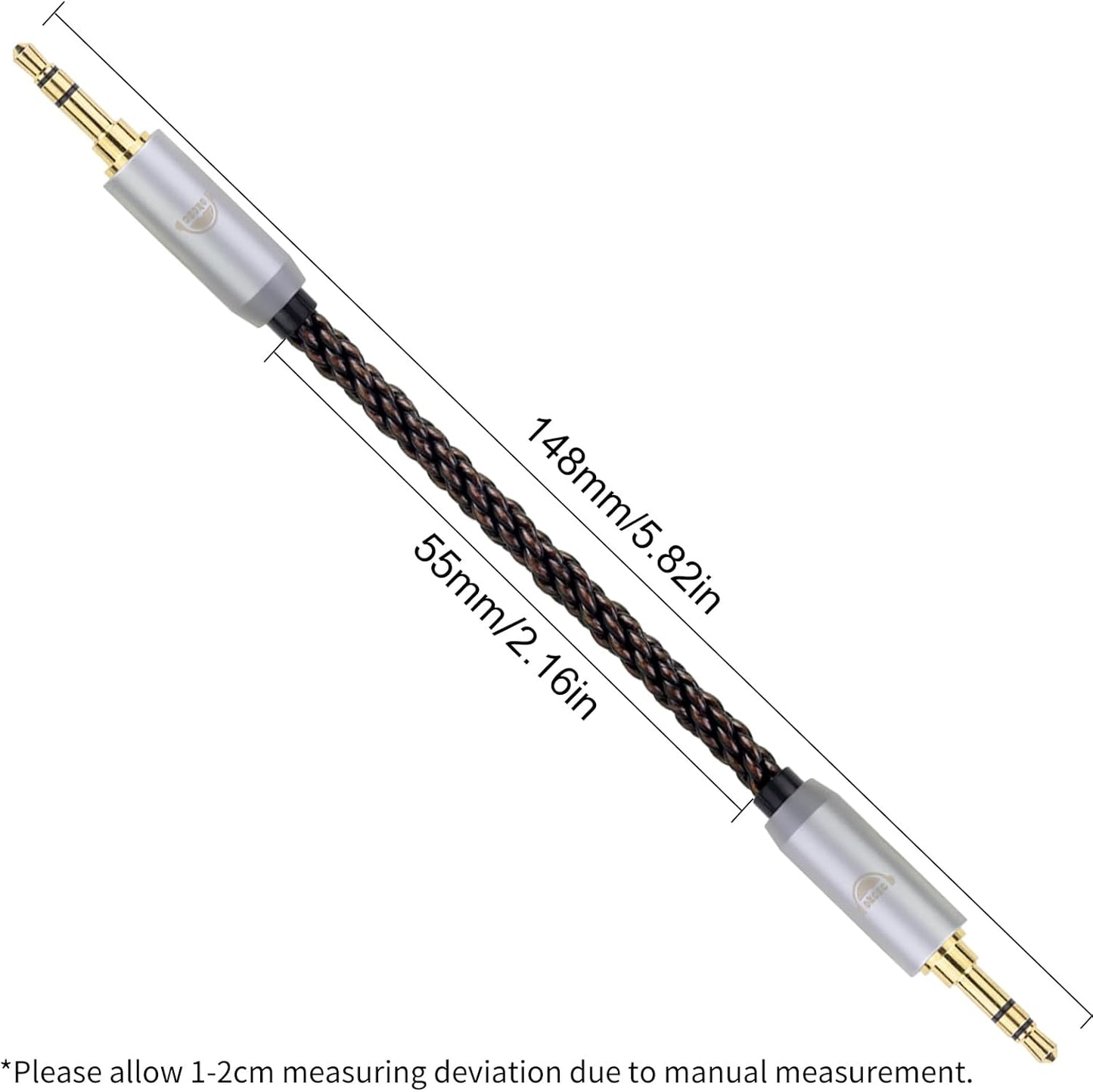 okcsc 4.4MM Male to 4.4MM Male Ultra Short Hifil Male to Male AUX Audio Cable OFC Pair Recording Cable Wire-Breakage-Prevention Design Adoption of 8-Core Braided Structure 5.82 inch