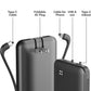 Alongza Portable Charger Built-in Cables and AC Wall Plug, Slim Fast Charging Power Bank 10000mAh, Lightweight USB C External Battery Pack Compact Travel Cell Phone Charger, 2 Pack Black & Pink