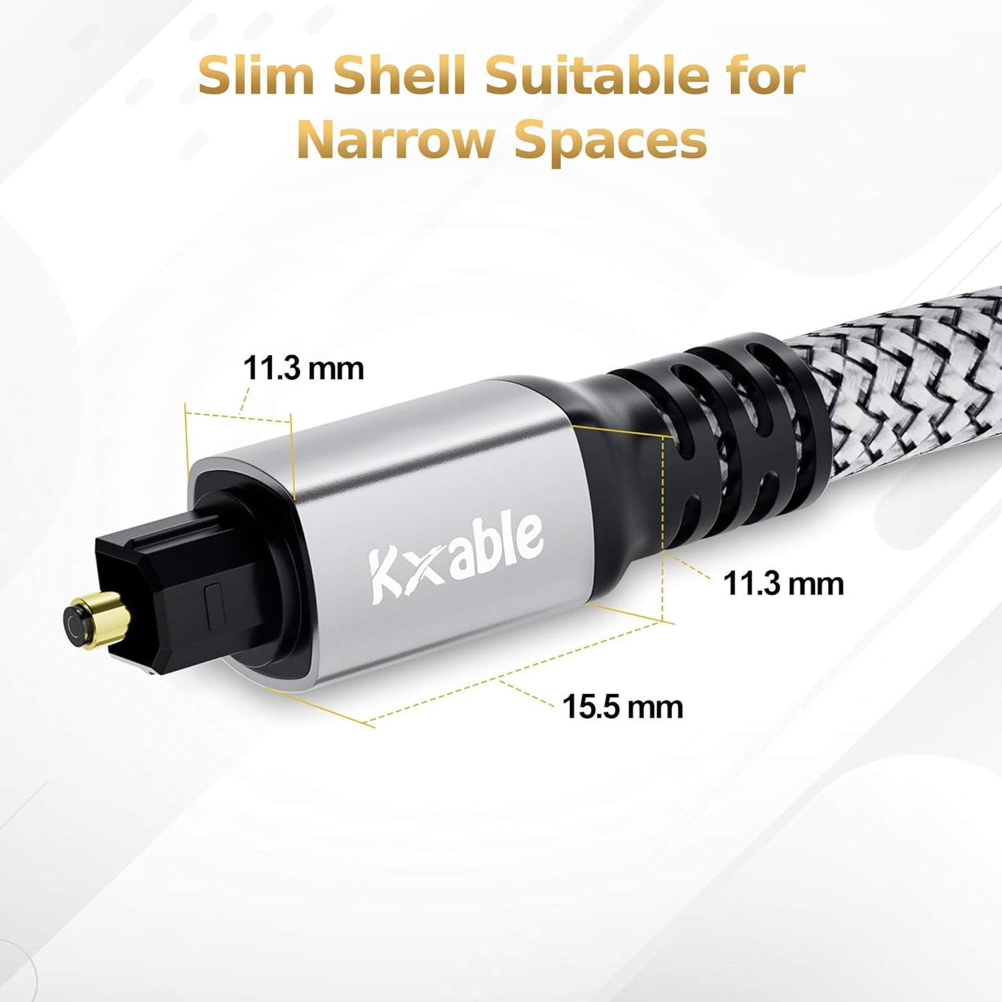 Optical Audio Cable 3 FT, Digital Audio Cable, Toslink Fiber Optic Cord, [Nylon Braided, Slim Aluminum Shell, Gold Plated Connector], for Home Theater, Sound Bar, PS4, Xbox, TV and More