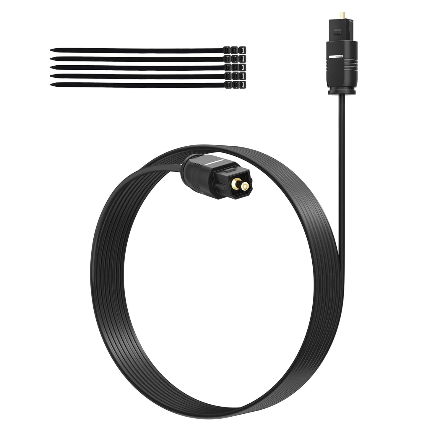Adoreen Ultra-Thin Slim Digital Optical Audio Cable 20FT, Fiber Optic SPDIF Toslink Cord Gold-Plated High-Speed Flexible & Durable for TV Soundbar Home Theater Game Console PS4 Xbox Samsung +Ties