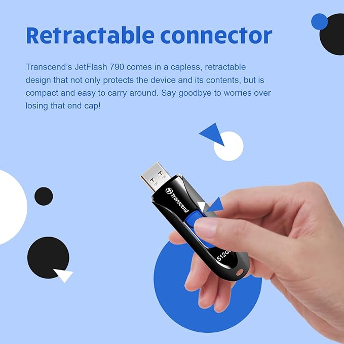 Transcend JF790 32GB USB Flash Drive, for PC/Mac/Laptop/Windows/Computer/ Desktop/TV/Car Audio, USB3.2 Gen1 Memory Stick, Thumb Drives Data Storage w/ Retractable Connector, USB2.0/3.0/3.1 Compatible