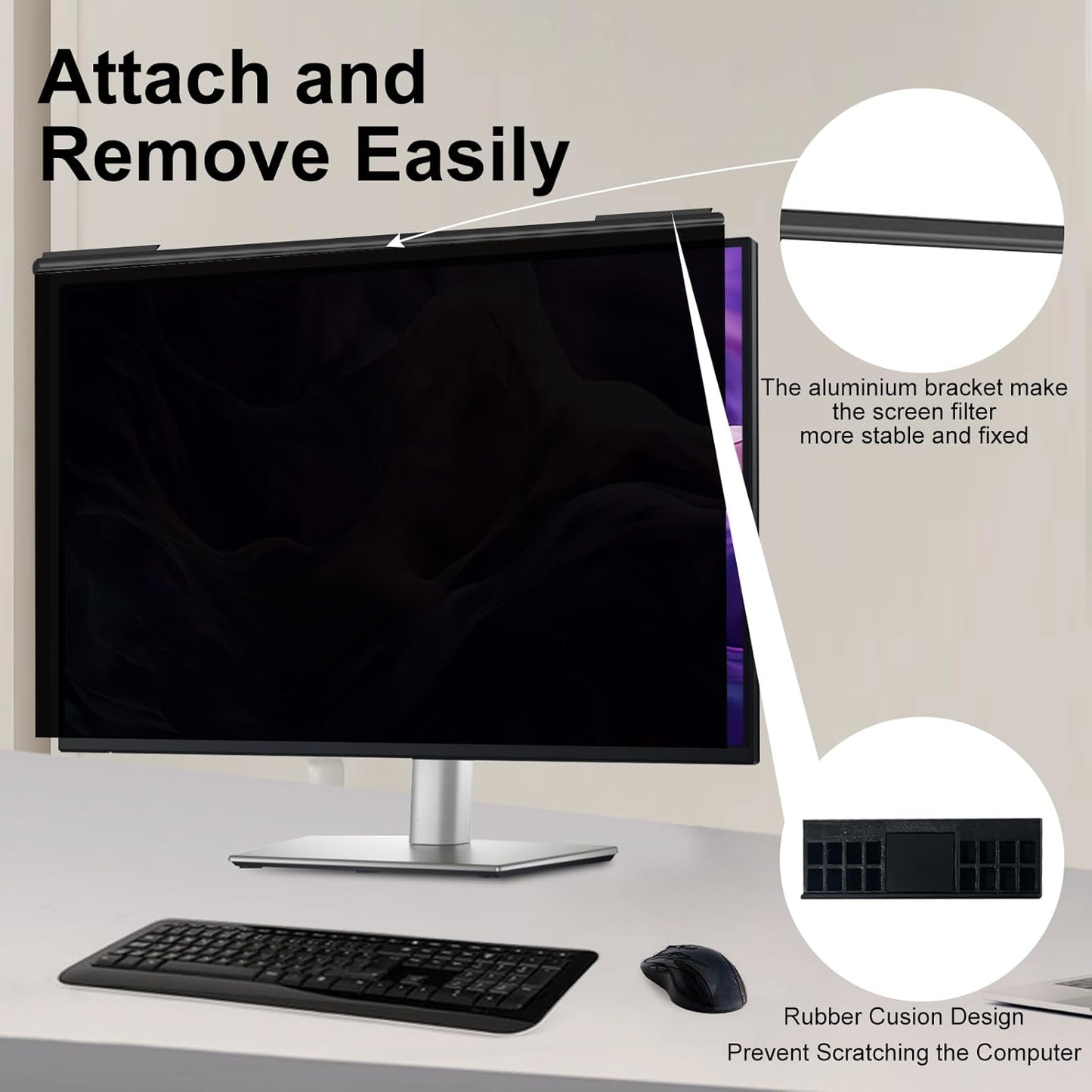 Magnetic Computer Privacy Screen Filter 21.5 Inch, Removable Hanging Aluminum Alloy Privacy Shield for 16:9 Widescreen Monitor, Anti Spy Anti Scratch Anti Glare Blue Light Screen Guard