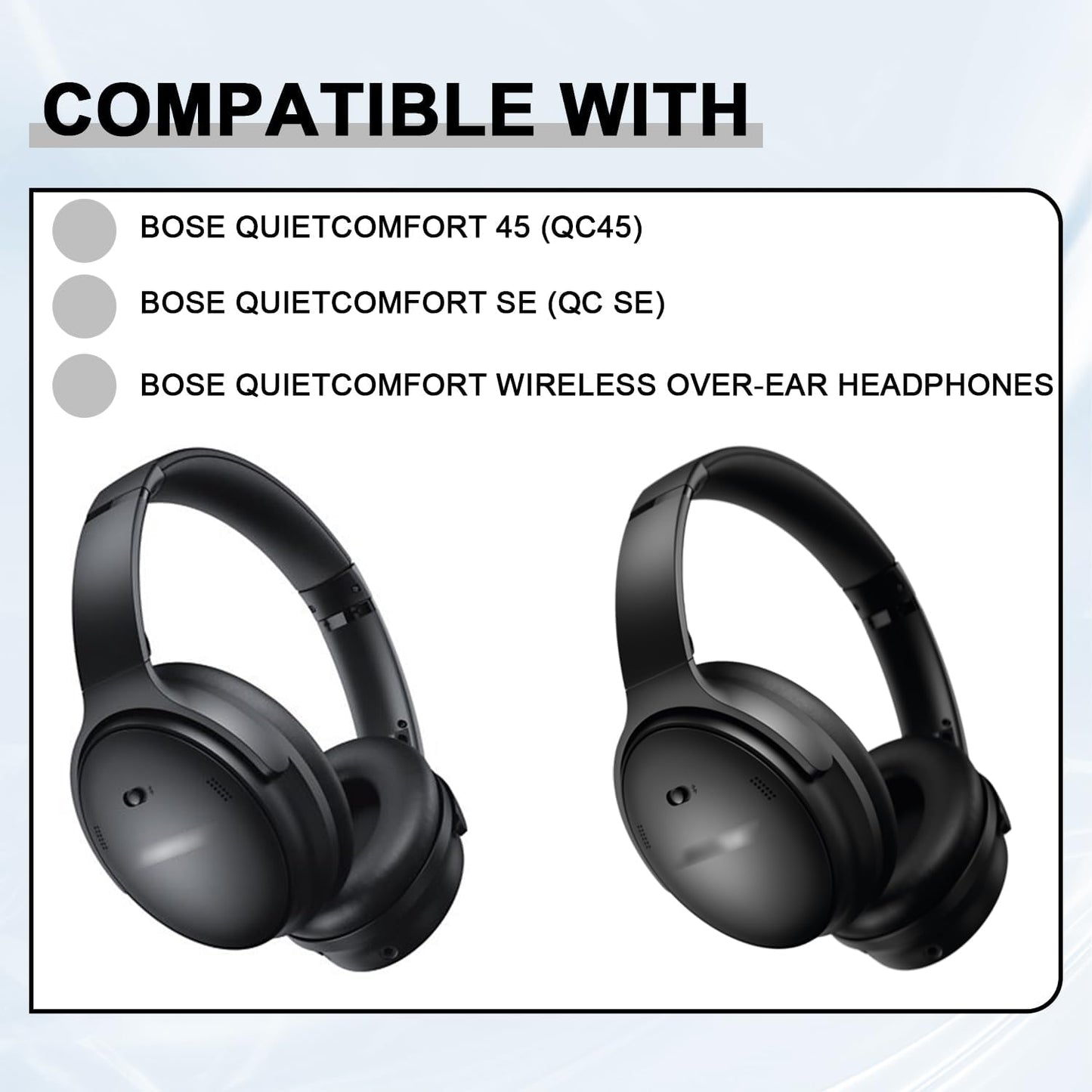 Replacement Ear Pads for Bose QuietComfort 45 (QC45)/QuietComfort SE (QC SE)/Quiet Comfort Headphones, Ear Cushions, Headset Earpads, Ear Cups Cover with Soft Protein Leather (Black)