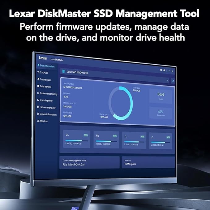 Lexar 4TB NQ780 SSD PCIe Gen4 NVMe M.2 2280 Internal Solid State Drive, Up to 7000/6000 MB/s Read/Write, Compatible with PS5, for Gamers and Creators (LNQ780X004T-RNNNU)