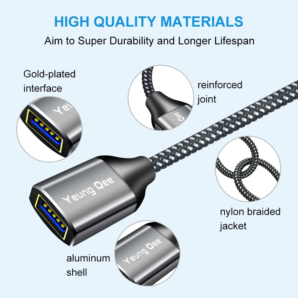 USB 3.0 Extension Cable 1.5 ft,5Gbps High Speed USB 3.0 Type A Male to Female Extension Cord,USB Extension Lead Compatible with USB Flash Drive, Hard Drive, Card Reader,Scanner,Keyboard (1.5FT)