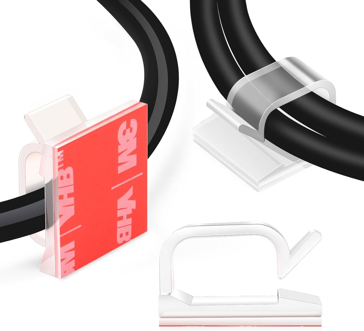 120PCS XHF Adhesive Cable Wire Clips Clear, Cable Holder Staples Outdoor Cable Management Wire Organizer Cord for Under Desk, Car, Wall, TV PC Ethernet Cable