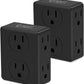 Multi Plug Outlet Splitter, Unidapt Multiple Outlets Extender Adapter with 6 AC Sockets, Side Splitter Box, Wall Power Plug Expander for Home Hotel Office Dorm Essentials, 2-Pack (Black)