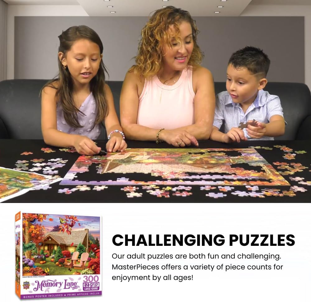 MasterPieces - 300 Piece Jigsaw Puzzle, Large EZ Grip Shapes, Mountain Hideaway, Fun for Adults, Seniors, Family, Kids, Non-Glare Finish, 18"x24"