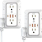 2 Pack Wall Charger, Surge Protector 6 Outlet Extender Multi Plug Wall Outlets with 4 USB Charging Ports (2 USB C Outlet) 3 Sided 1050J Power Strip Wall Adapter Spaced for Home Travel Office
