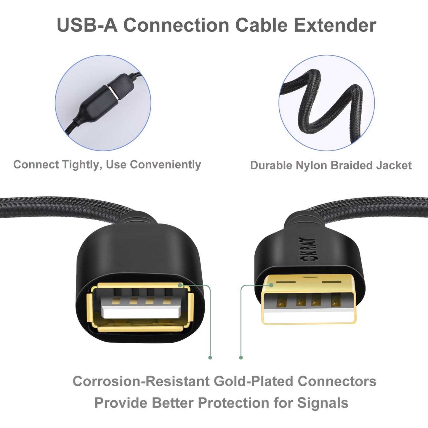 OKRAY USB Extension Cable 5 Pack, 6FT Nylon Braided USB 2.0 Extension Cables Type A Male to A Female Extender Cords with Gold-Plated Connectors for Printer, Webcam, USB Flash Drive, Hard Drive, Mouse