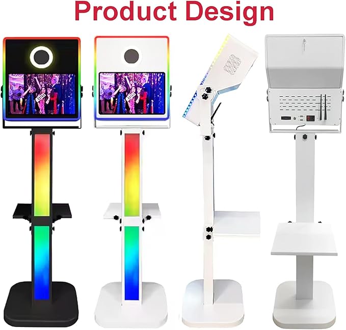 Photo Booth with Printer, Portable Selfie Photobooth Machine 15.6-in Mirror Touch Screen for Events Wedding Birthday School Party Rental RGB Lights Stand (Black Color+ Printer No Camera)