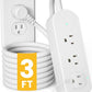 3ft Extension Cord, 3 Outlets Small Power Strip, Mountable Power Strip Weatherproof, for Home, Outdoor, Travel.