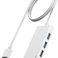 USB Hub, Multiport USB Splitter Adapter, 2 ft Long Cable USB 3.0 Hub, USB Extender for Laptop, PC, iMac, Surface Pro, MacBook, Mac Pro, Flash Drive, XPS, Mouse, HDD【White】