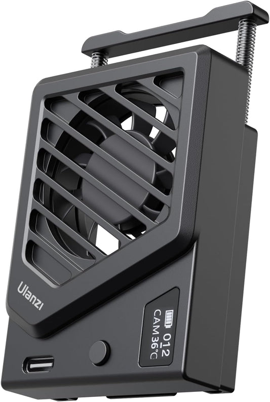 ULANZI Camera Cooling Fan Black New, Spring Telescopic Mounting Adjustable Mini Intelligent Cooling Fan Real-time Monitoring with Type-C Charging Port, Compatible with Sony Canon FUJIFILM Nikon