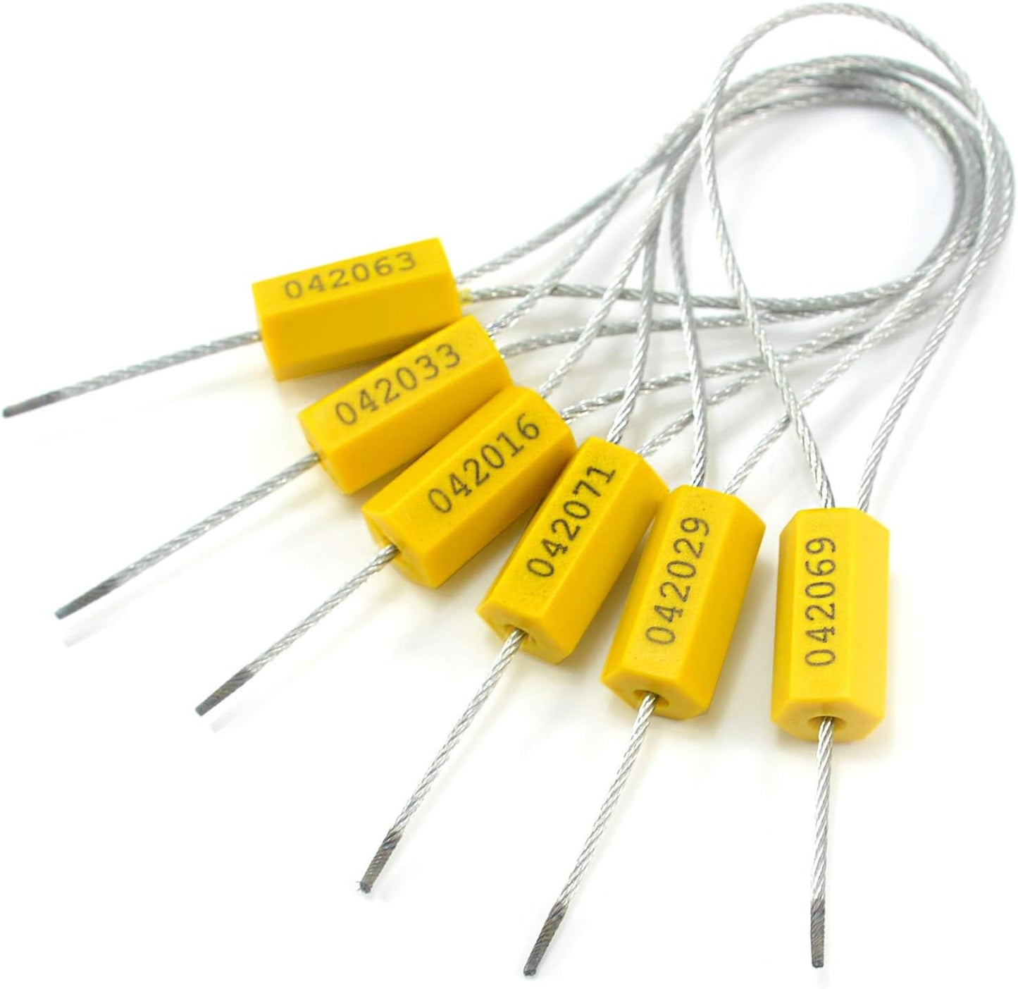 Leadseals(R) 100 Steel Cable Seals Metal Security Seal Numbered Metal Truck Trailer Seals Security Tags Tamper Evident Tags Container Seals Pull Tight Steel Wire Seals (Yellow, 100pcs)