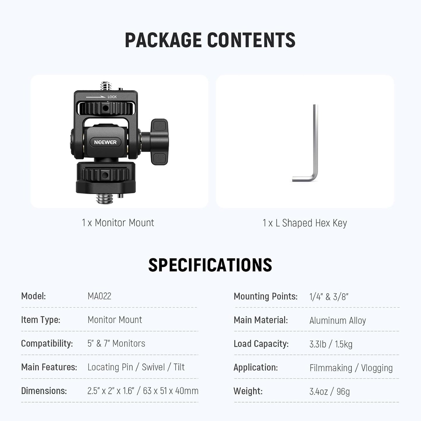 NEEWER Camera Field Monitor Mount Holder Bracket, 360° Swivel 180° Tilt Adjustable with 1/4" & 3/8" Screw Anti Twist Compatible with Atomos Ninja 5" & 7" Compatible with SmallRig Camera Cage, MA022