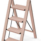 Taranta 4 Step Ladder, Lightweight Aluminum Step Stool with Convenient Handgrip, Folding Ladder with Anti-Slip Pedals, 330lbs Capacity Stepladder for Home, Office, Kitchen - Peach Pink