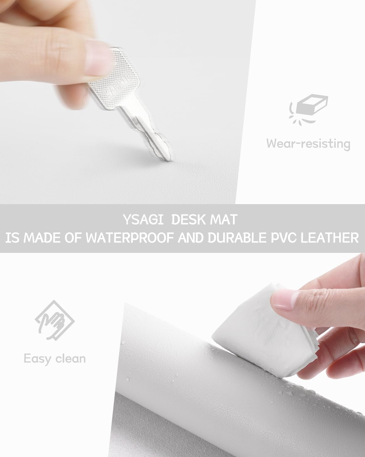 YSAGi Non-Slip Leather Desk Pad Long Size, Waterproof Laptop Computer Desk Keyboard Mat, Table Protector Blotter Mat, Large Mouse Pad for Office/Work/Home/Decor(White, 47" x 17")