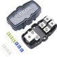Recoil MFH12 2 Way Mini-ANL Fused Distribution Block, 1 X 0/2/4 Gauge in / 2 X 4/8 Gauge Out Fused Distribution Block with 60A, 80A, 100A Fuses, Solid Brass for Maximum Power Transfer