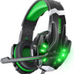 BENGOO G9000 Stereo Gaming Headset for PS4 PC Xbox One PS5 Controller, Noise Cancelling Over Ear Headphones with Mic, LED Light, Bass Surround, Soft Memory Earmuffs for Laptop Mac - Green