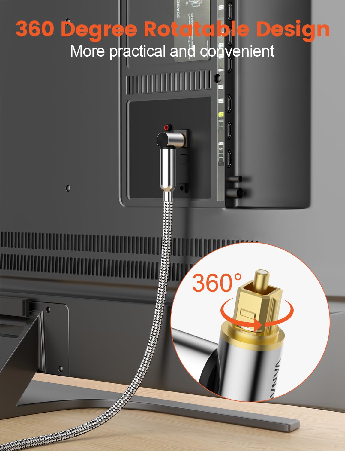 VANAUX 90-Degree Optical Audio Cable 6FT,90 Degree to 90 Degree Fiber Optic Toslink Cable(24K Gold-Plated Connectors,Braided Jacket) Ideal for Tight Spaces,Home Theater,Soundbars,Gaming Consoles