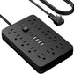 15 FT Flat Plug Surge Protector Power Strip,11 Multiple AC Outlets with 6 USB Ports (2 USB C), 15 Feet Extension Cord, 1250W/10A, One Touch Switch Button, 17 in 1 Compact powerstrip