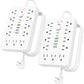 2 Pack 6 FT Flat Plug Surge Protector Power Strip,11 Multiple AC Outlets with 6 USB Ports (2 USB C), 6 Feet Extension Cord, 1250W/10A, One Touch Switch Button, 17 in 1 Compact powerstrip