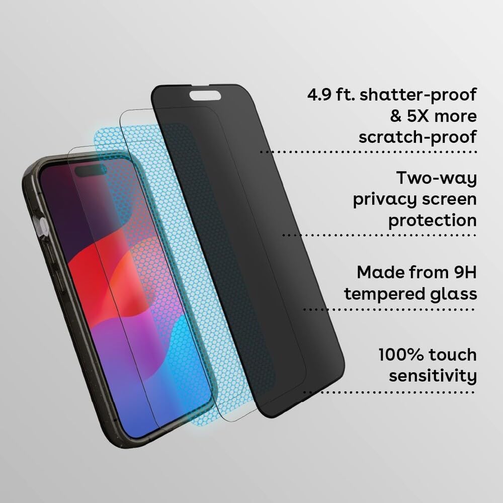 CASETiFY Impact Privacy Screen Protector [Strengthened 9H aluminosilicate Glass, applicator Included] for iPhone 15 Pro Max