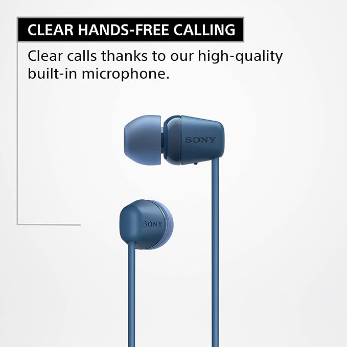 Sony WI-C100 Wireless in-Ear Bluetooth Headphones with Built-in Microphone,Blue,(Pack of 2)