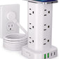 Power Strip with Wireless Charger, Flat Plug Surge Protector with 10FT Extension Cord, 12 AC Multiple Outlets, 4 USB (2 USB C), 15W Wireless Charging Power Tower for Home Office Dorm, White