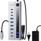 Powered USB C Hub, PULWTOP 9-in-1 USB-Hub suppprt 10Gbps & PD 45W Max Charging(Not Support Video), USB Powered Hub with 3 USB-C, 4 USB-A for Laptop, MacBook, iPad and More (72W Adapter Included)