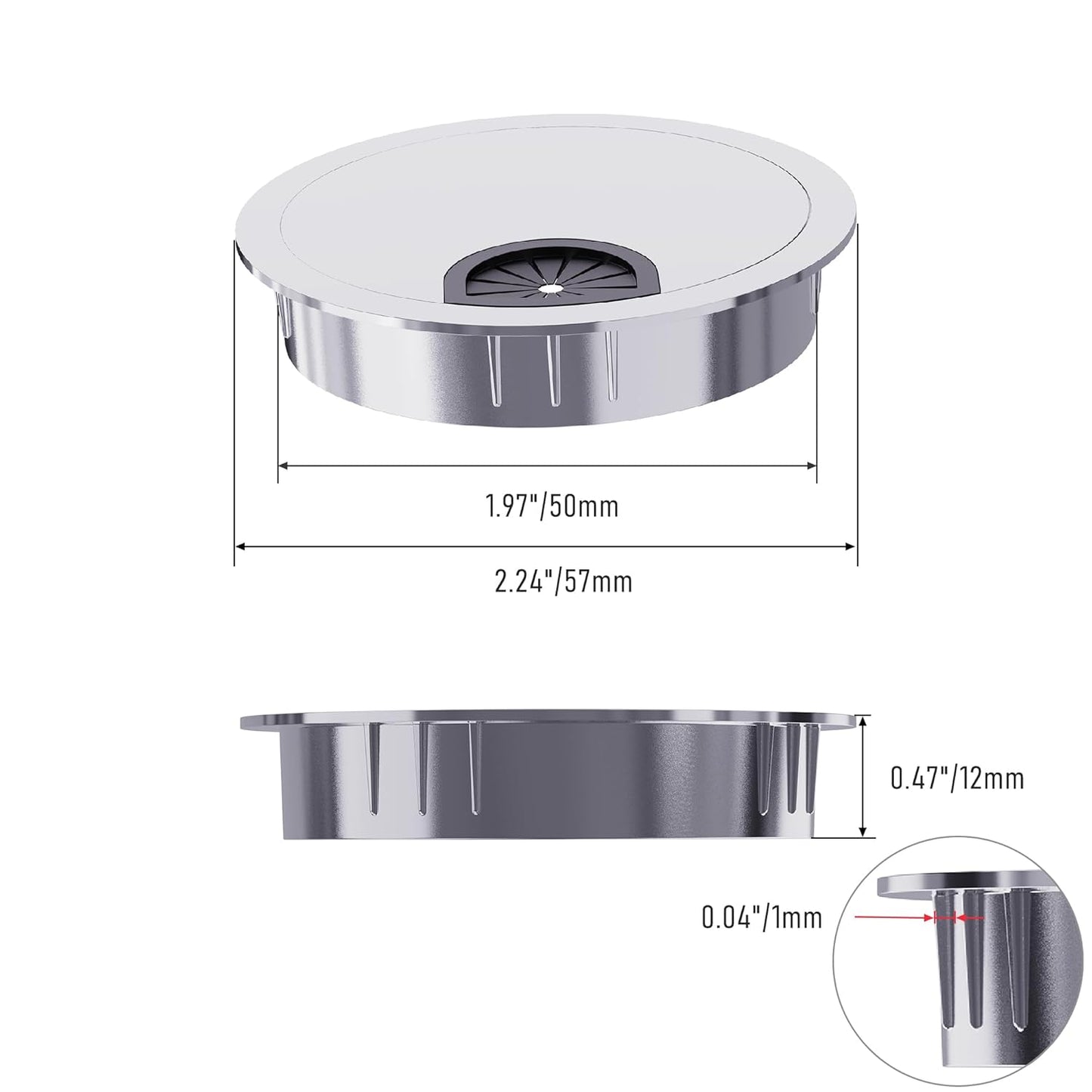Desk Grommet 2 Inch 50mm, Zinc Alloy Computer Desk Wire Hole Cover, Office Desktop Cord Cable Hole Metal Ring, Silver Tone