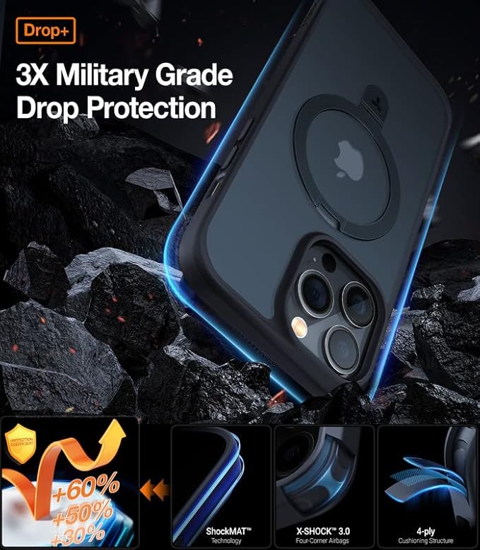 TORRAS Magnetic for iPhone 13 Pro Max Case 6.7 inch [ Fit for Magsafe] with Stand, [Military Grade Drop Protection] Shockproof Translucent Back Slim Protective Phone Case (2021), Black