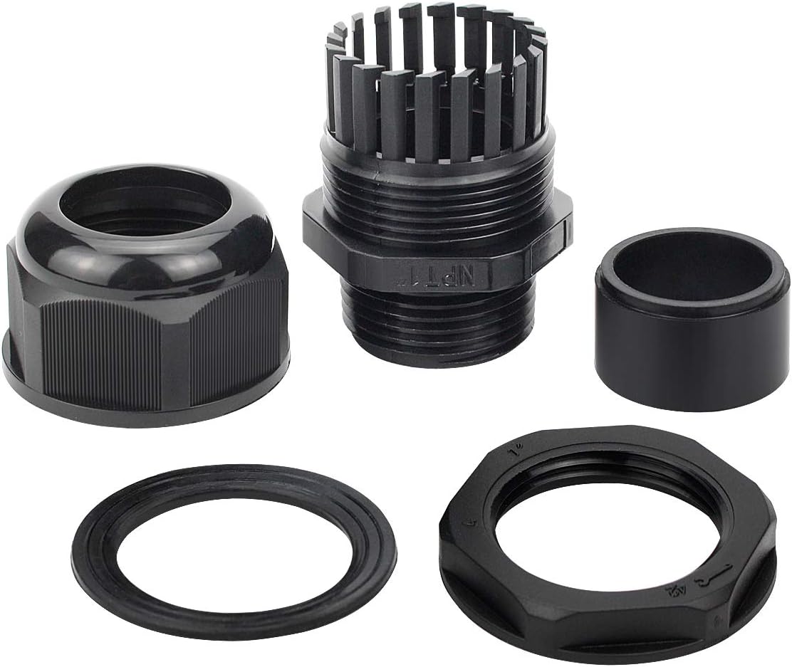 XHF 20 Pcs 1" IP68 Strain Relief Nylon Cord Grip Waterproof NPT Cable Glands Adjustable UL Listed and RoHS Compliant(Black)
