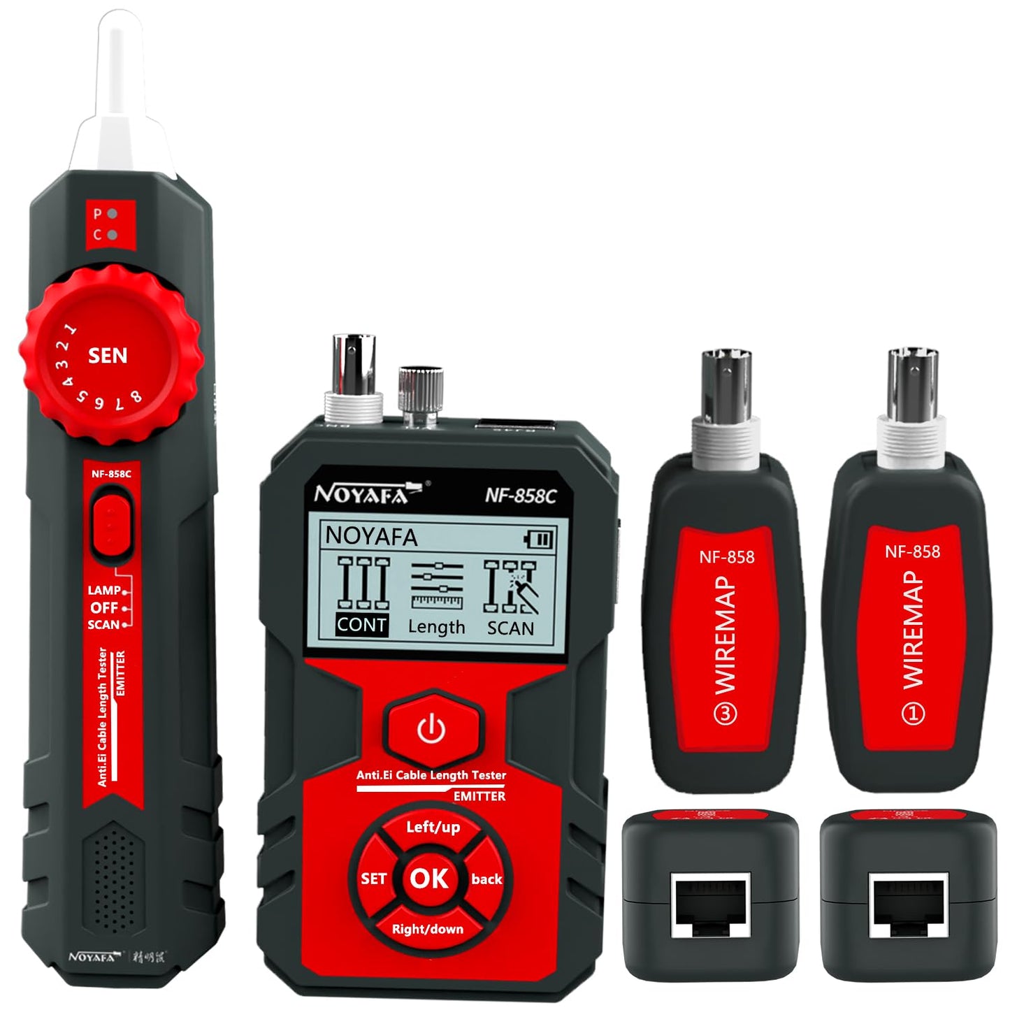NOYAFA NF-858C Network Cable Tester Multifunctional with VFL Function,RJ11 RJ45 BNC,POE Voltage Testing Trace Cable Line Locator for Telephone/Ethernet/LAN Coax Cable Rechargeable Anti-Interference