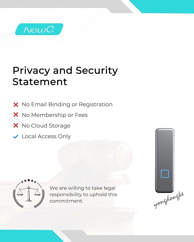 NEWQ 1TB Touch Portable SSD for USB C Device (with No-Cost APP), Backup, Encryption, Fingerprint, External SSD for iPhone 17/16/15, Android, Mac/Win, Laptop (Not for iPhones/iPad with Lightning Port)