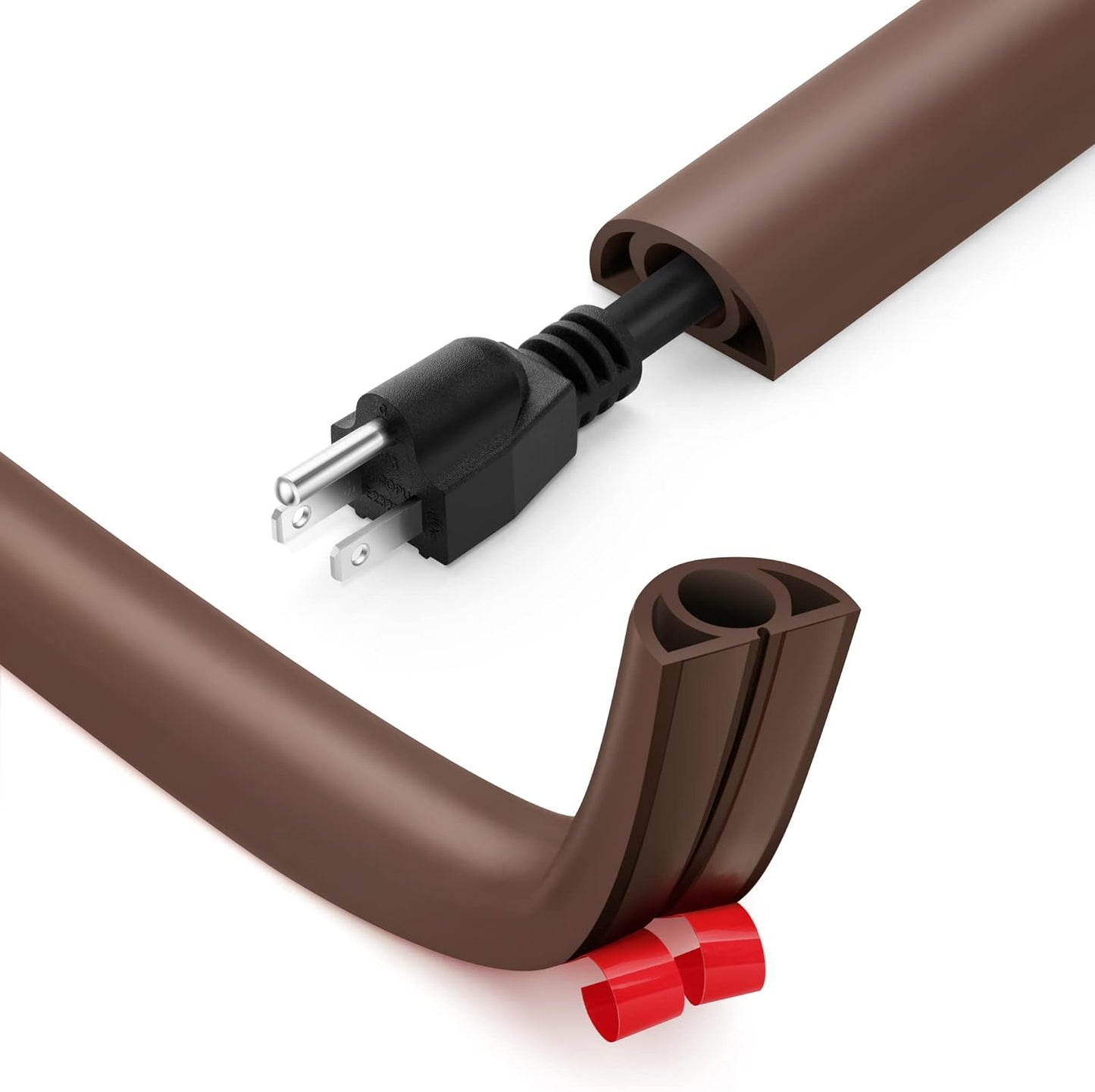 5ft Cord Cover Floor for Extension Cords, Self-Adhesive Floor Cable Cover to Protect Cables & Prevent Tripping, PVC Cord Hider Protector, Internal Wire Management Channel Diameter: 0.39",Brown