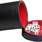 Leatherette Dice Cup with Lid, Includs 16mm Regular Dices, Red Felt Lining Dice Shaker Quiet for Playing Yahtzee/Farkle/Liars Dice/Board Game