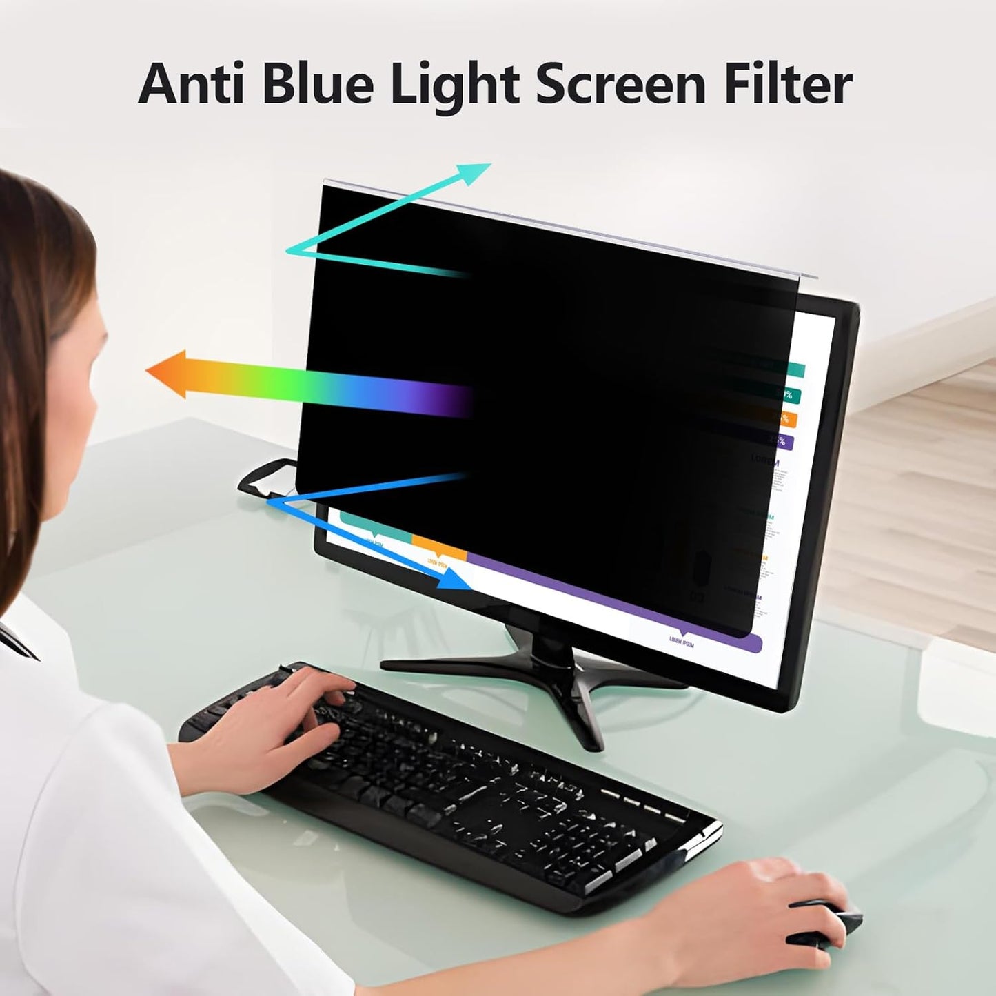 【2 Pack】 24 Inch Privacy Screen Protector (Compatible with 23", 23.6", 23.8") for 16:9/16:10 Widescreen Monitors-Blue Light Blocking,Hanging Design, Anti-Scratch for Desktop Computers